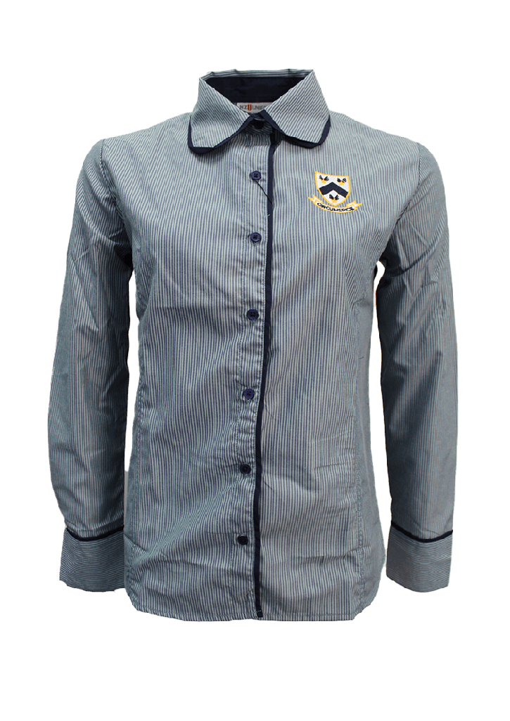 Hillcrest High School Senior LS Blouse Green/Navy Stripe